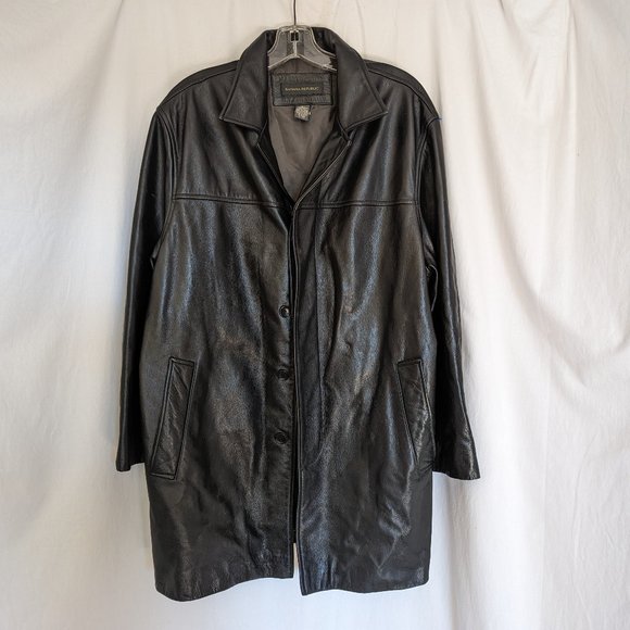 Banana Republic Button Down Thick Black Soft Leather Jacket/Coat Men’s Size Lrg